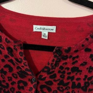 Croft and barrow button up red leopard sweater. EUC